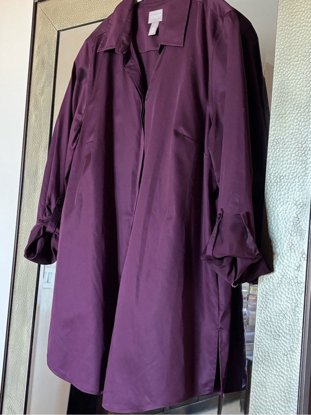 Chico's Plum Long-Sleeve Lightweight Coat